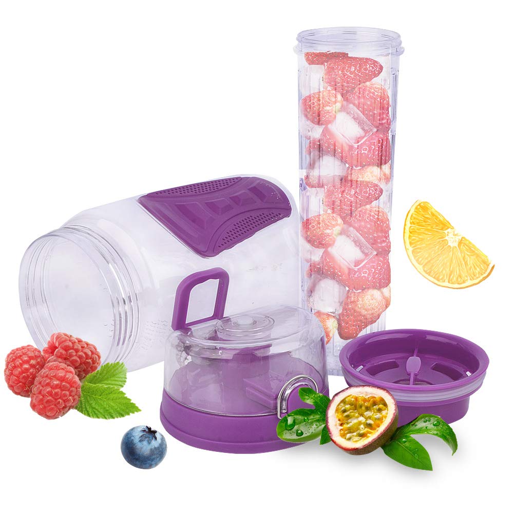 Yishik 2 in 1 Fruit Infuser Water Bottle Large 32oz Featuring a Full Length Infusion Rod， BPA-Free Fruit Infusion Sports Bottle - Flip Top Lid，Drinking Spout, Leak Proof, Made of Durable Tritan