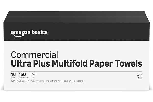 Amazon Basics FSC Certified Ultra Plus Universal Multifold Paper Towels, 2400 Count, 16 Pack of 150, White (Previouly AmazonC