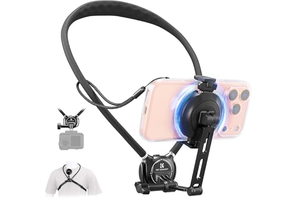 K&F CONCEPT Neck Phone Holder, 2-in-1 Magnetic & Clip-on Phone Neck Holder, POV Phone Holder, Hand Free Chest Stand Compatibl