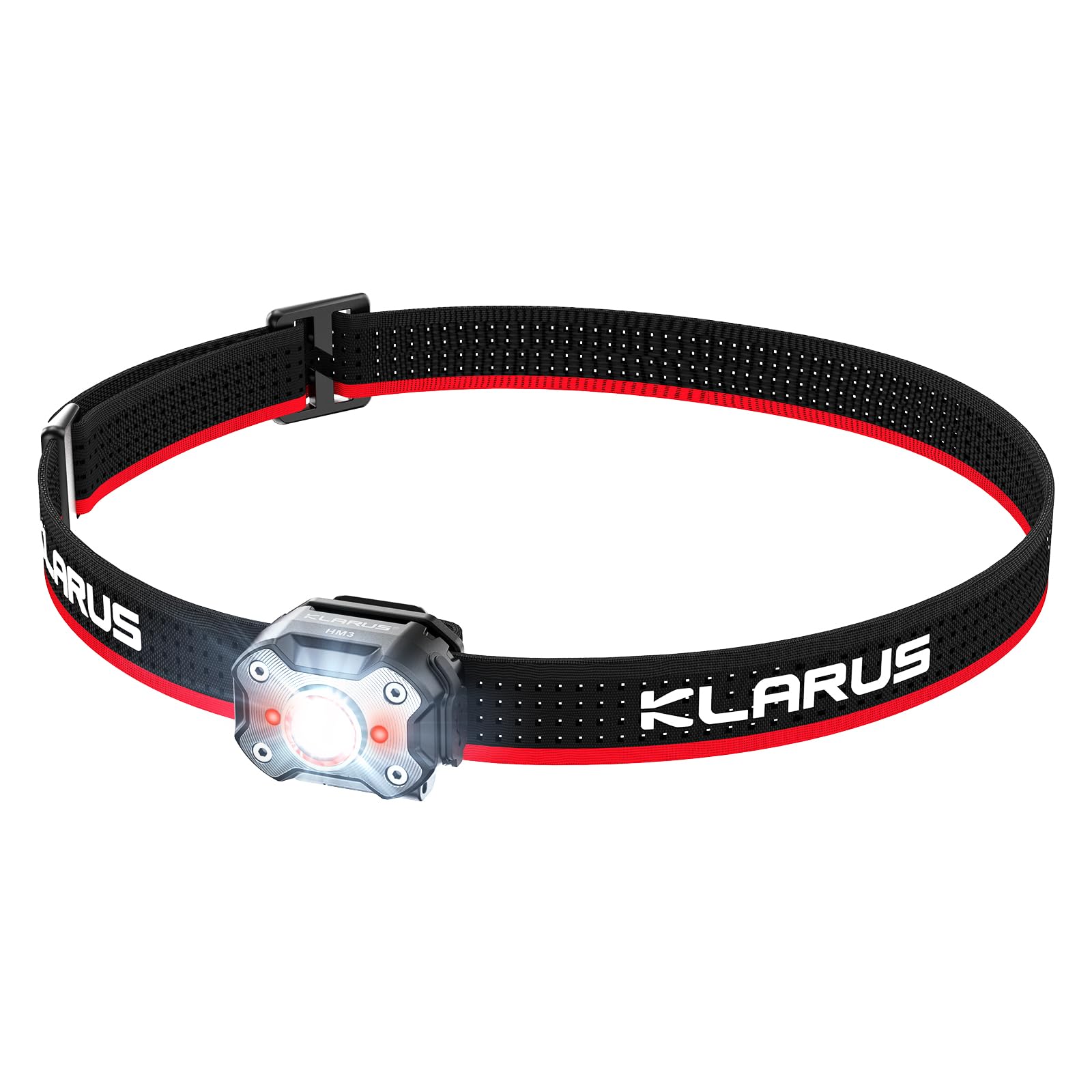 klarus HM3 Head Torch,670 Lumens Mini Headlamp with Warning Red Light, 180°Adjustable Shoulder Lamp and Clip Lamp, Suitable for Camping, Fishing, Dog Walking, Home Use