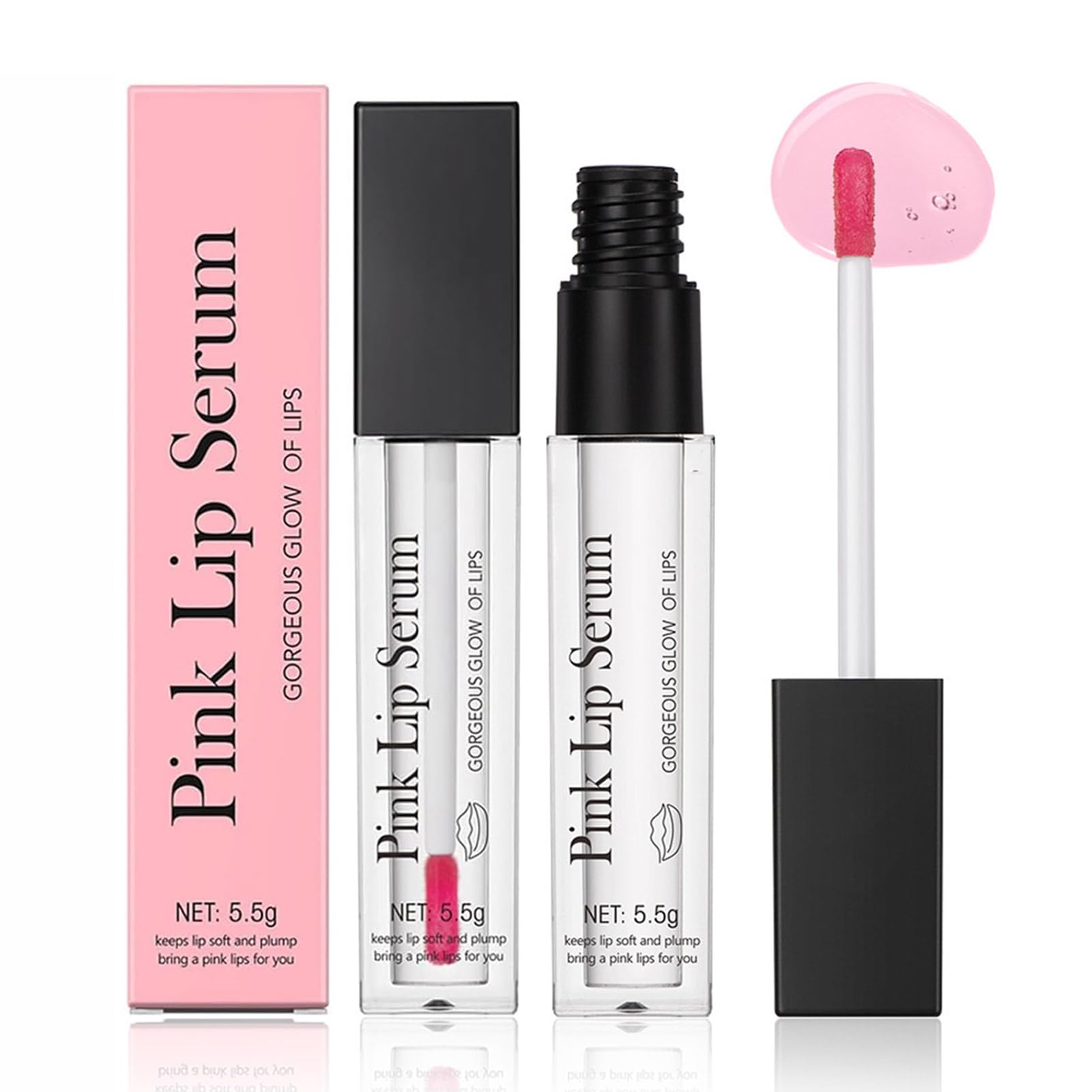 2Pack Pink Lip Serum Plumper, Color Changing Lip Gloss, Pink Lip Serum Plump Gorgeous Glow of Lips, Glow Color Changing Lip Oil, Hydrating Lip Stain for Women