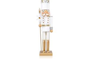 Ovewios Nutcracker Christmas Decor, 15 Inch Wooden Soldier Figurines Ornament, Christmas Nutcrackers Gift Festive Collectible for Indoor Home Shelves Table Desktop Mantel Fireplace Decorations, White