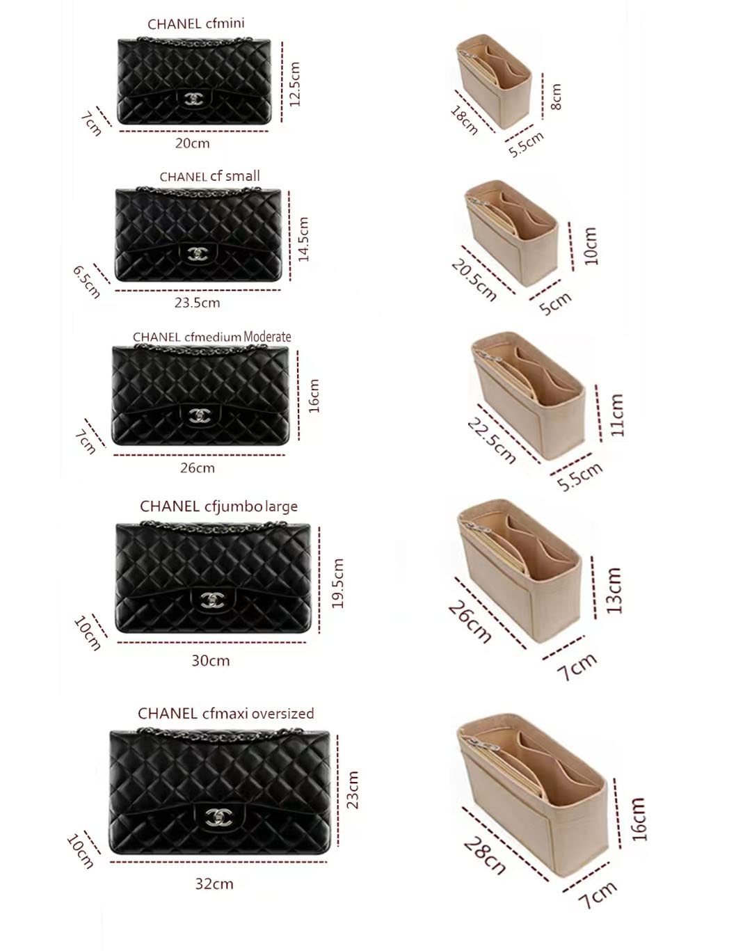 Lckaey Bag Organizer Insert for Classic Flap small bag Shaper Purse Insert - Premium Handbag Felt Organizer 2009brown-S