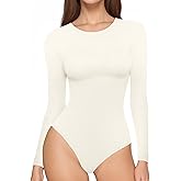 MANGOPOP Women's Long Sleeve Thermal Fleece Bodysuit Crew Neck Slim Fit Body Suit Warm Base Layer Tops Fall Outfits 2025