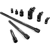 WORKPRO 9-Piece Impact Socket Extension Set, Includes 3/8" Drive Extension Bar Set, 1/4", 3/8" & 1/2" Drive Universal Joints and Adapters, Premium Chrome Vanadium Steel with Black Phosphate Finish