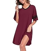 REGAI Womens Nightgowns Short Sleeve Sleepshirt Sleepwear Casual V Neck Sleep Dress Loungewear Nightshirts