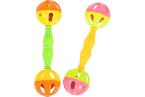 Amaezorx 2Pcs Plastic Parrot Rattle Toy Set, Safe Bird Training Instrument with Easy-Grip Handle, Auditory Stimulation Shaker