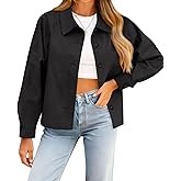 Tankaneo Womens Oversized Cropped Trench Coat Batwing Sleeve Single Breasted Lapel Casual Jackets Fall Button up Outerwear