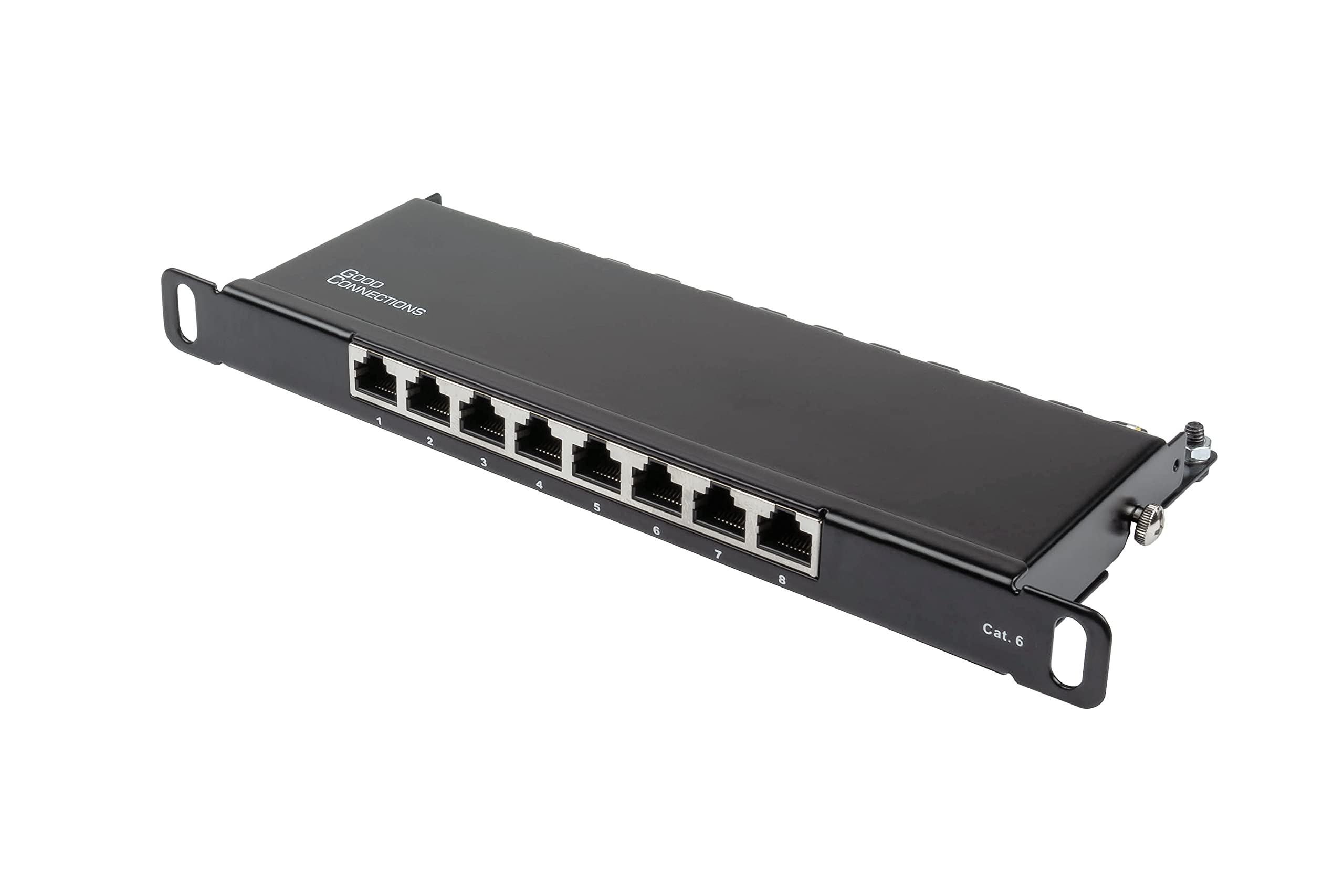 Good Connections® Patch Panel / Patch Panel - 10" - Server Mounting / Rack Mounting - Cat. 6, 250 MHz - GIGABIT Capable - 8 Port - 0.5 U - STP Shielded - Tool Opening - Deep Black (RAL9005)