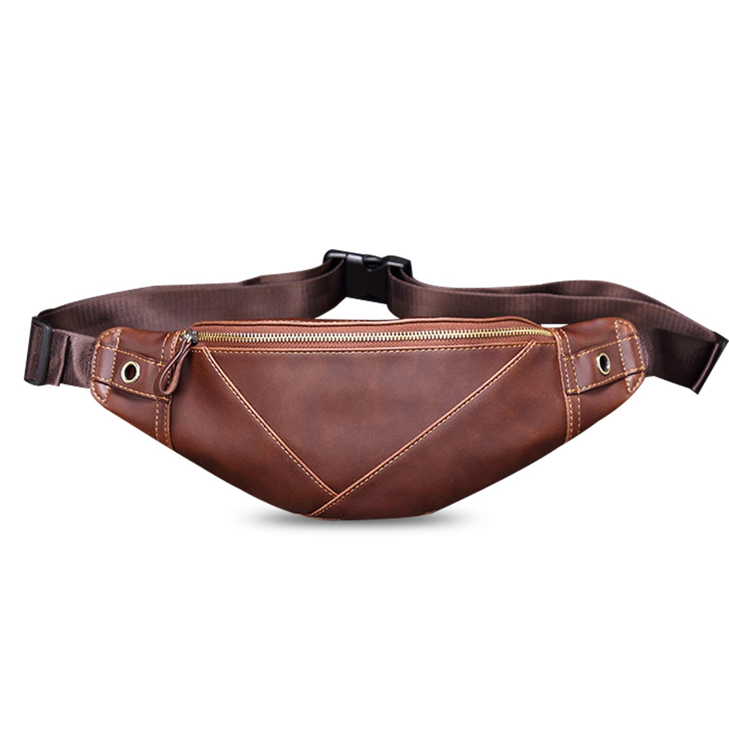 FANDARE Sling Chest Bag Men Waterproof Waist Pack Shoulder Crossbody Backpack Lightweight Casual Daypacks for Teens Boys School Campus Outdoor Travel Hiking Running Indoor Activities Durable PU Brown