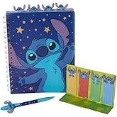 Disney Stitch Tab Journal Spiral Notebook, Ballpoint Pen, Sticky Tabs, 96 Lined Pages, Dark Blue