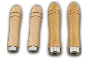 ZCZQC 4pcs Wooden File Handles with Strong Metal Collars - 2pcs Medium Handles for 6"-8" Files and 2pcs Large Handles for 10"-12" Files