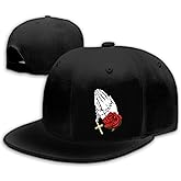 Snapback Hats for Men Flat Bill Brim Hats for Women Fitted Hat Skull Hats Cool Adults Baseball Cap Black Rock N Roll Caps