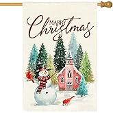 RABUSOFA Christmas House Flag 28x40 Inch Double Sided, Let It Snow Snowman Snowflake Red Cardinal Christmas Tree Winter Farmhouse Yard Outdoor Decorative Flag Large