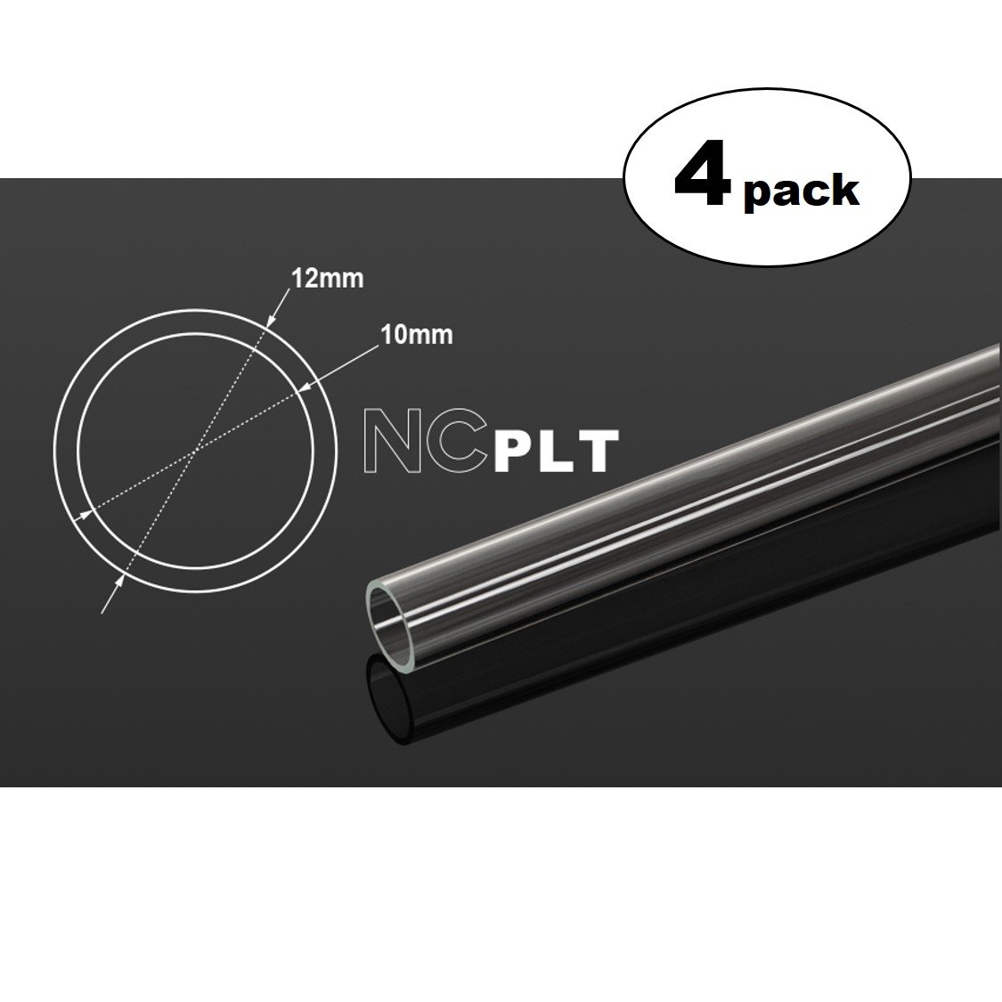 Bitspower None Chamfer PETG Link Tube, 12mm OD, 1000mm, Clear, 4-Pack