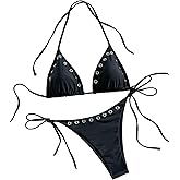 SEGT Women's 2 Piece Y2K Bikini Sets Grommet Eyelet String Thong Bathing Suit High Cut Triangle Micro Sexy Cheeky Swimsuits