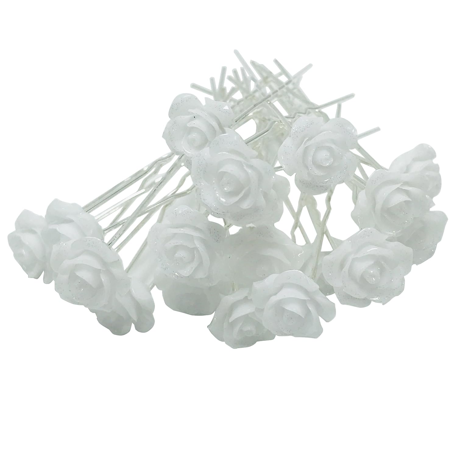 20Pcs White Flower Wedding Hair Pins U-Shaped Rose Hair Clips Bridal Proms Hair Hair Barrettes for Women