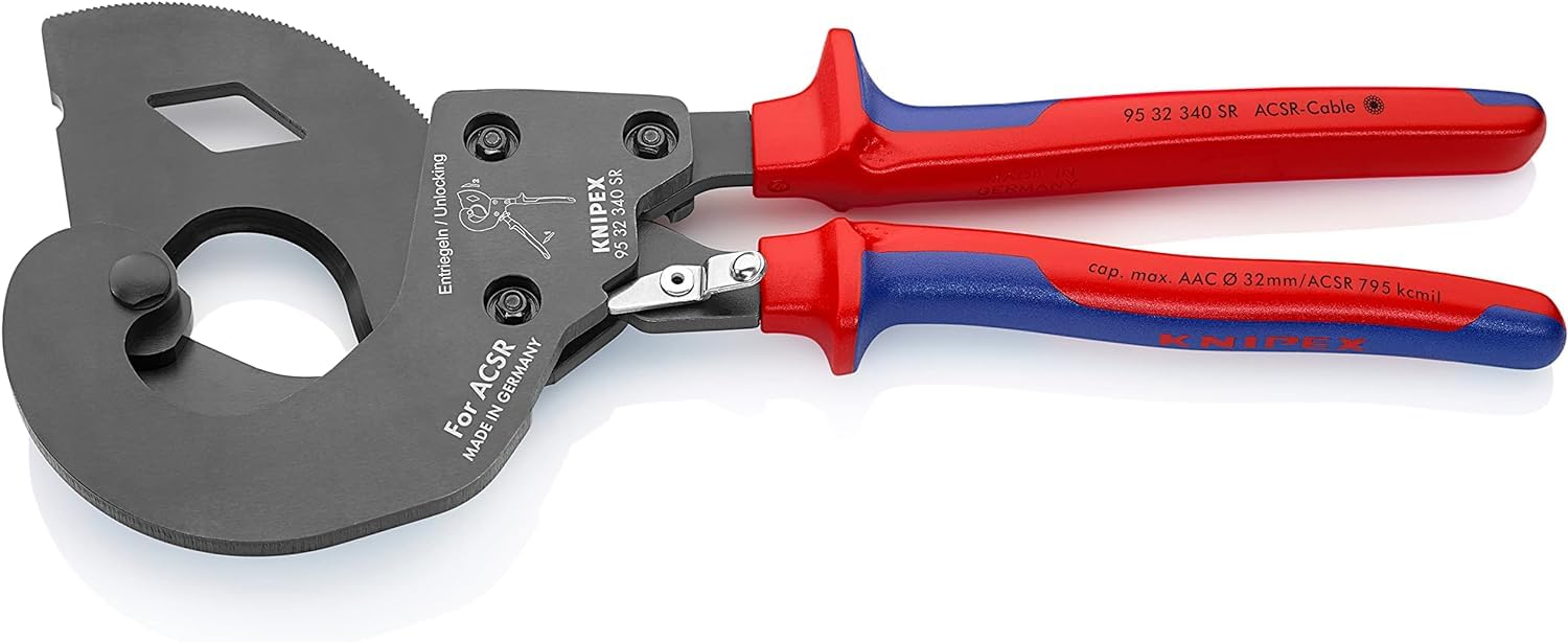 KNIPEX Acsr Cable Cutter (Ratchet Action) for Cables with a Steel Core with Multi-Component Handles 340 mm, 95 32 340 SR