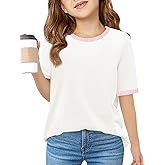 Haloumoning Girls Color Block Short Sleeve Shirts Kids Summer Striped Crewneck Tops Casual Tees 5-14 Years