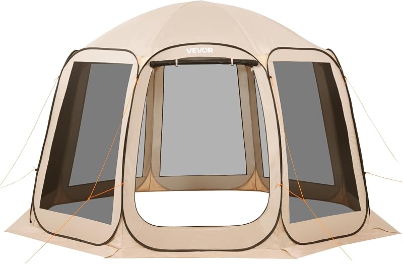 Tente Moustiquaire Pop Up 366x338x230 cm Abri Moustiquaire Pliant 10-12 Personnes Tente Portable pour Jardin Terrasse Cour Activités Plein Air, avec Sac de Transport, Piquets de Fixation, Beige
