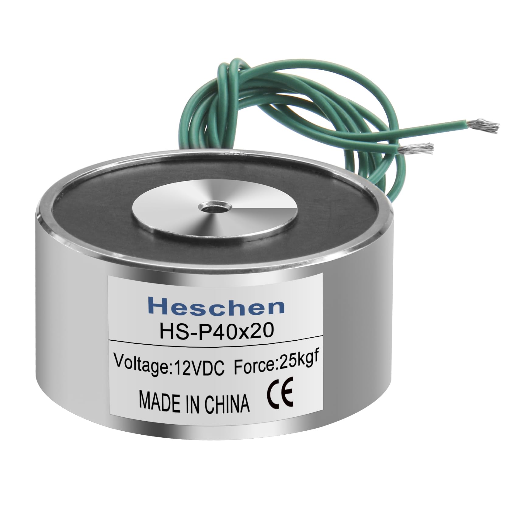 Heschen Electromagnet Magnet Solenoid P40/20, OD: 40mm, DC 12V, 25Kg/55lb