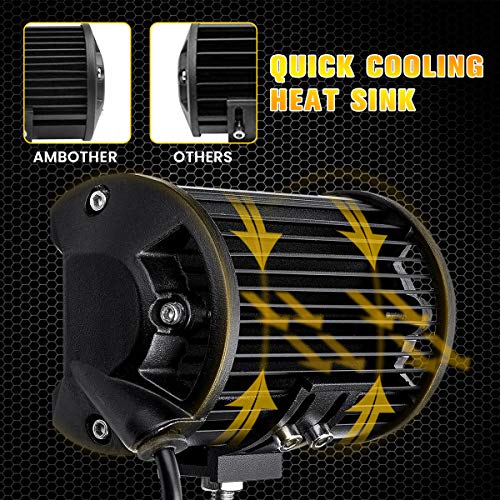AMBOTHER 5” 72W LED Light Bar Yellow Off Road LED Pod Lights Waterproof Driving Fog Lights Work Light for Jeep Truck Motorcycle Van Wagon ATV SUV Pickup, 24LED, Amber, 1 Year Warranty (2 Pack)