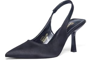 GENSHUO Women's Slingback Kitten Heel Pointed Closed Toe Stiletto Pumps Slip on Elastic Strap Wedding Party Dress Sandals Shoes