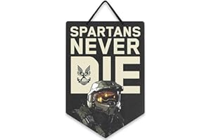 OPEN ROAD BRANDS Halo Spartans Never Die Hanging Metal Sign - Halo Wall Decor for Man Cave or Game Room