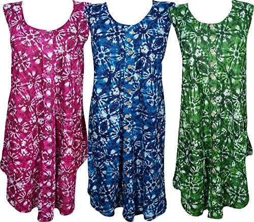 Womens Sleeveless Sundress Beach Cover Up Button Front Summer Tank Dress 3pcs
