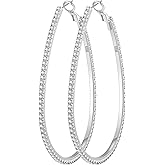 PRETOLE 925 Sterling Silver Hoop Earrings Rhinestone Large Silver Hoop Earrings Oval Big Hoops Earrings for Women Lightweight Hypoallergenic Extra Large Silver Hoops Earrings for Women (50/60/70MM)