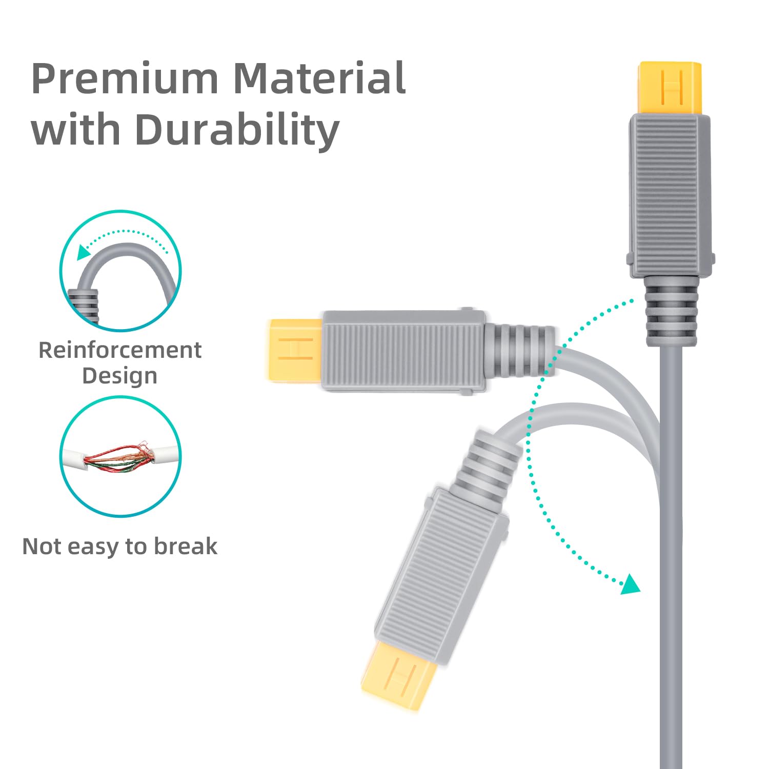 Wigearss 6.5Ft (2M) Type C Power Charge Cable for Wii U Work with a 35w-65w Power Adapter-Gray (not Include The Power Adapter/not Compatible with Wii)