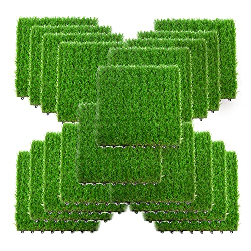 jxgzyy 18 PCS Artificial Grass Turf Tiles Interlocking Faux Grass Self