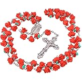 YWLI Rosary Beads Catholic - 6 Color, Confirmation Gifts for Teenage Girl, Polymer Clay Rose Necklace Jewelry, Silver Alloy Cross Necklace for Women, Gifts for Women