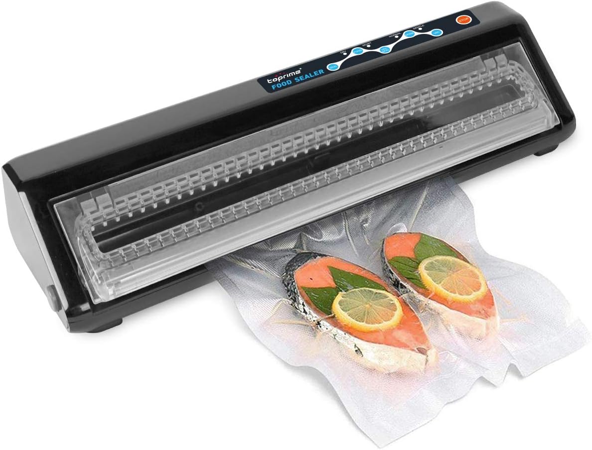 Vacuum Sealer Machine Toprime Food Sealer with Automatic Sealing System for Saving Dry & Moist Food Fresher Suitable for Sous Vide Touch Keys Compact Design Transparent Lid Bags and Rolls Black