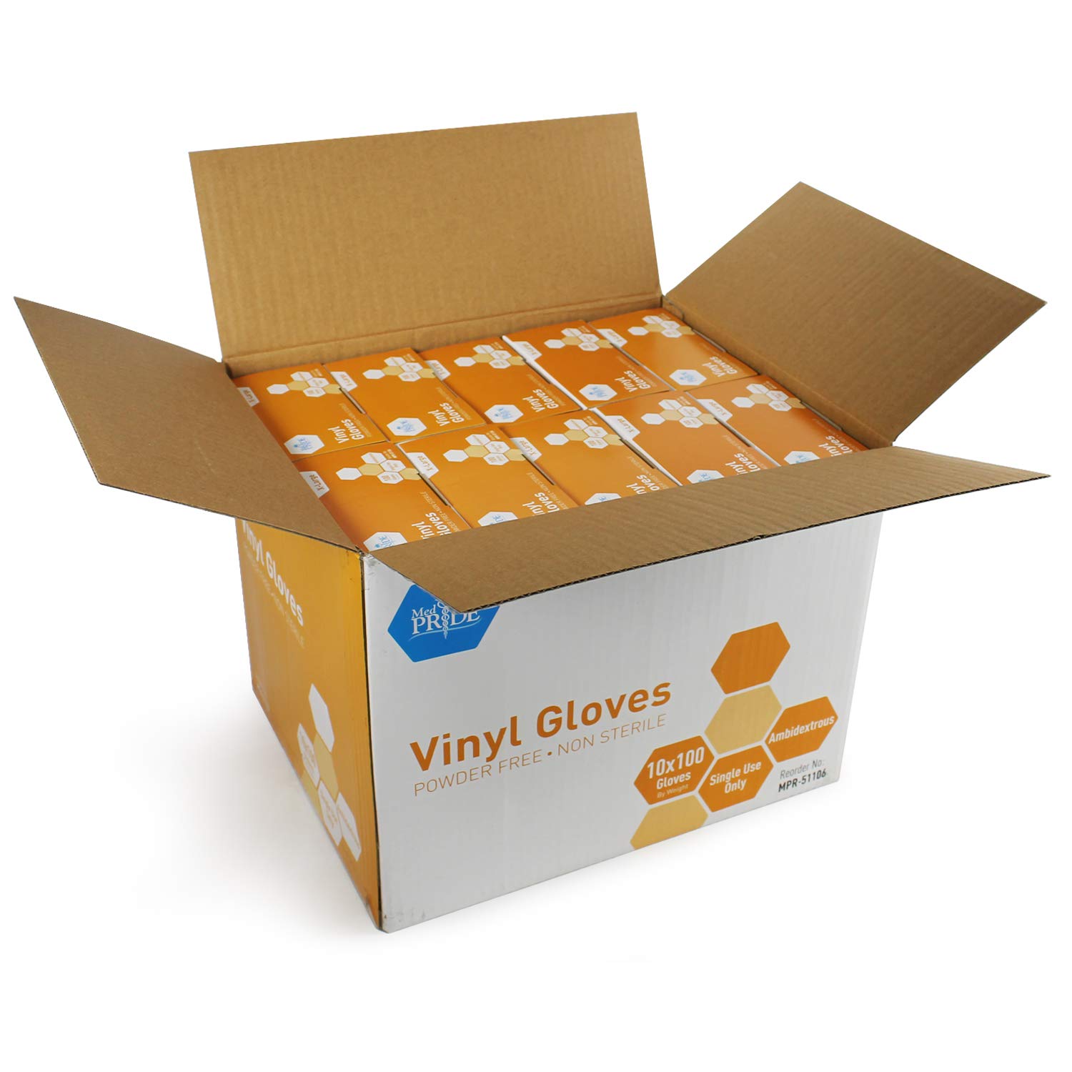 Medpride Vinyl Gloves Small Box of 100 4.3 mil Thick, PowderFree