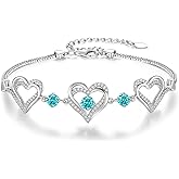 CDE Forever Love Heart Charm Link Bracelet for Women, 925 Sterling Silver Birthstone Bracelet Mother's Day Gift Anniversary Christmas Birthday Jewelry Gifts for Women Wife Her Girlfriend