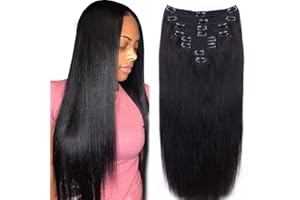 CANARYFLY Straight Human Hair Clip in Hair Extensions for Black Women 100% Unprocessed Full Head Brazilian Virgin Hair Natural Black Color,8/Pcs with 18Clips,120 Gram (16inch, Straight hair)