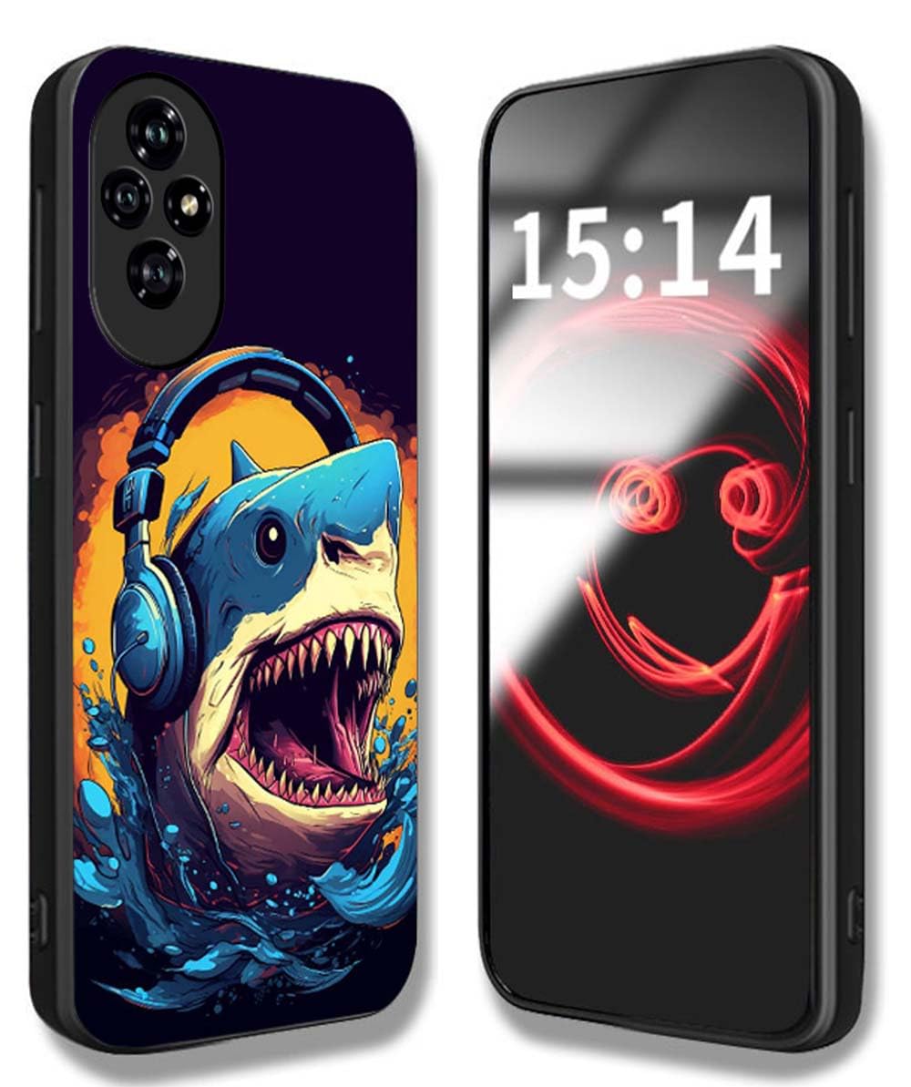 WBWONE Case for Huawei Honor 200 Pro Case, Anti-Scratch HD Printing Pattern Cover, Silicone Shockproof TPU Frame Bumper Phone Shell - Shark