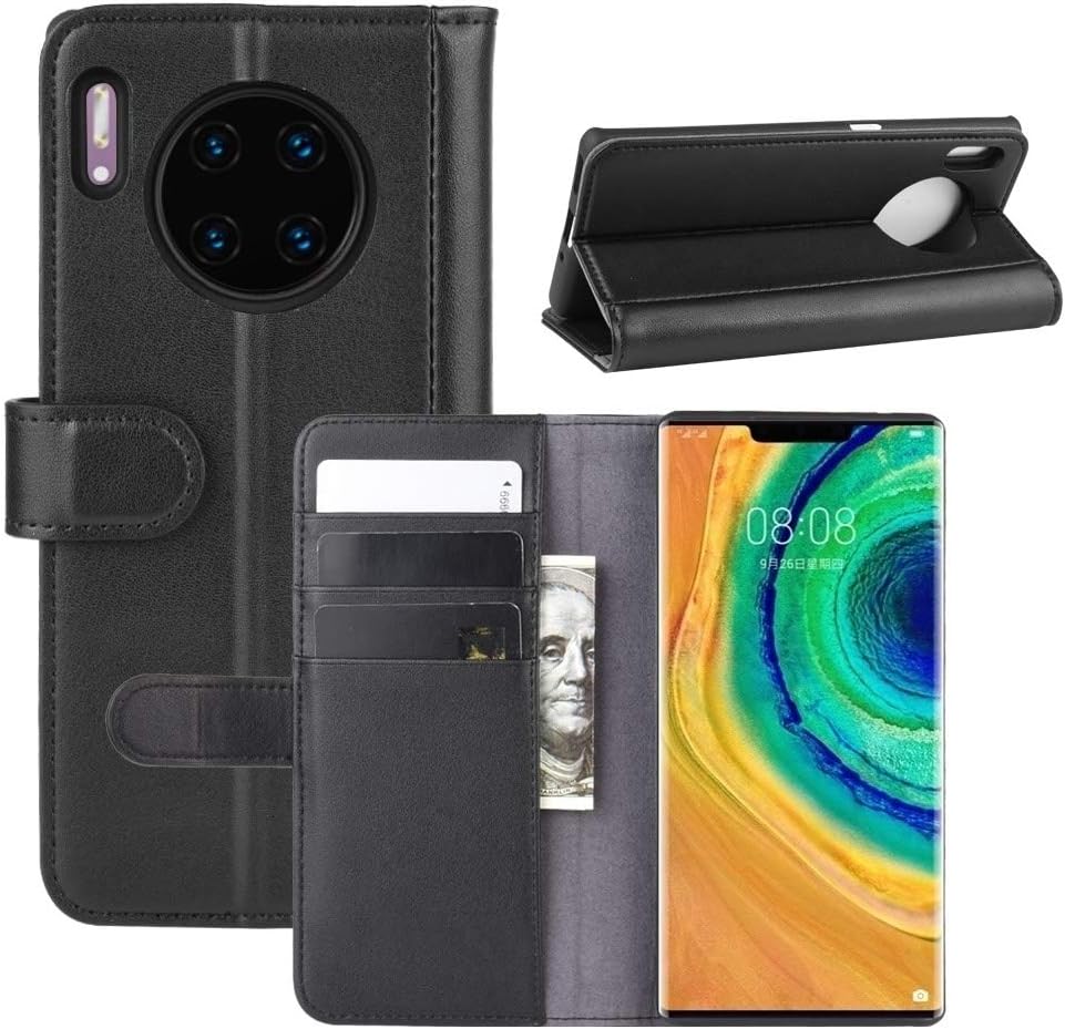 Jiangym Mobile Phone Leather Cases for Huawei Mate 30 Pro Horizontal Flip Genuine Leather Case with Card Slots & Holder & Wallet(Black) Leather Cases (Color : Black)