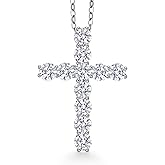Gem Stone King Moissanite Cross Necklace | 925 Sterling Silver | 2.53 Cttw | 1.20 Inch | Jesus Christian Religious Crucifix Jewelry Pendant Necklace for Women | with 18 Inch Silver Chain