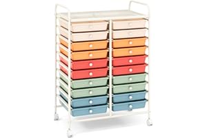 GOFLAME 20-Drawer Rolling Storage Cart, Multifunctional Art Craft Organizer Cart, Mobile Utility Storage Cart with Removable Drawers & Lockable Wheels, Craft Cart for Home Office School, Macaron Color