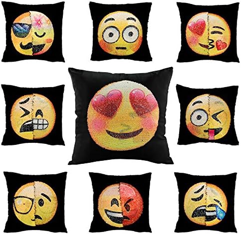 Sequin Square Pillow Case Face Emoji Changing Cushion Cover Home Sofa Chair Car Decorative Pillowcase (Sent Randomly)