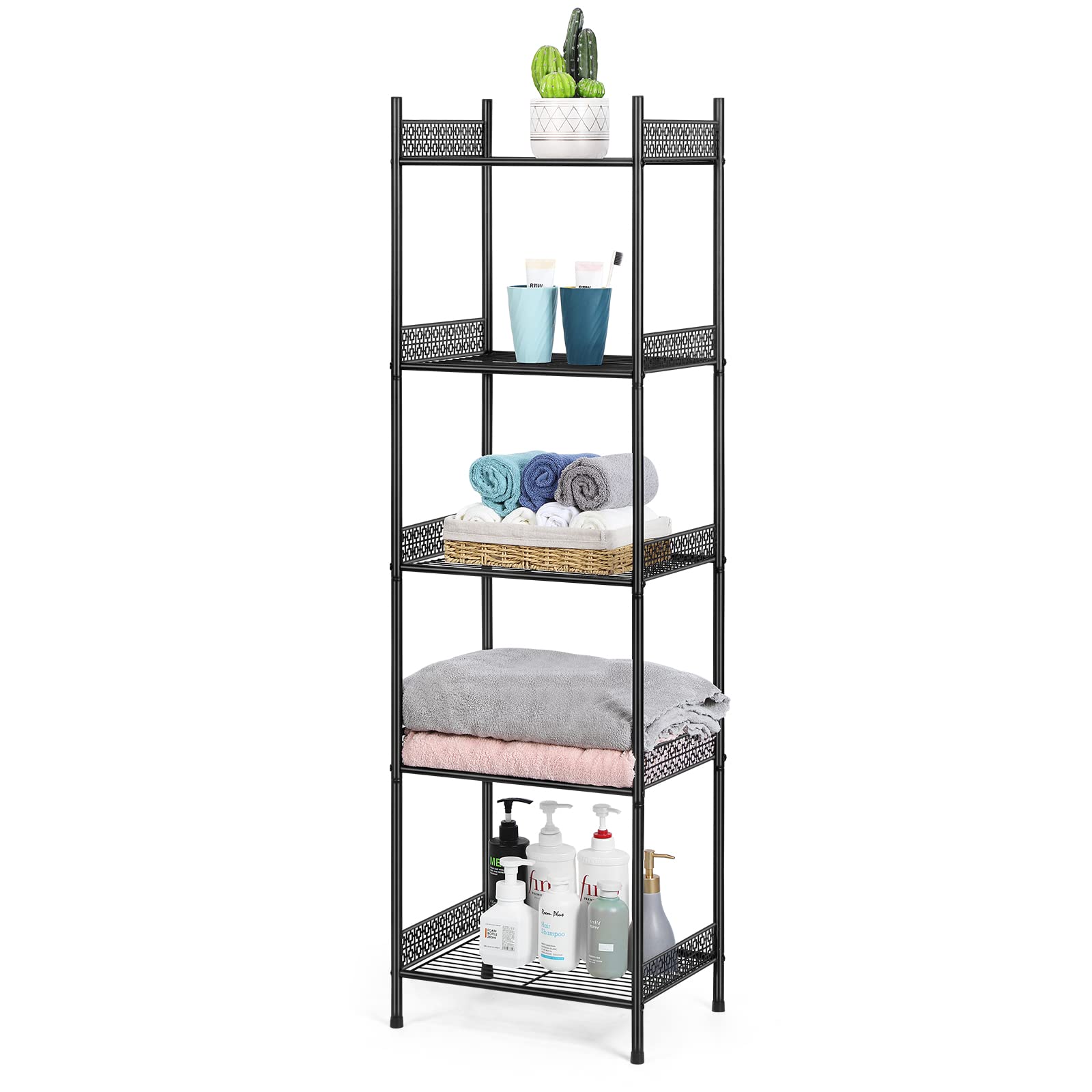 Photo 1 of 5-Tier Bathroom Storage Shelf, Heavy Duty Wire Shelving Unit Free Standing Towel Rack Organization for Kitchen Bathroom Laundry, Black