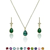 ABSHEL 18k Gold Vermeil Garnet Birthstone Drop Pear Necklaces and Earrings 925 Silver Gold Tone Jewelry Sets Birthday/Anniversary Valentine's Day Jewelry Gifts for Women