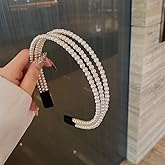 KIMUWHI 3 RowsPearl Headbands for Women White Bling Faux Pearl Bling Hairbands Bridal Hair Hoop Wedding Hair Accessories for Women Girls