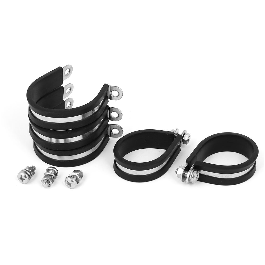 Sourcingmap 45mm 304 Stainless Steel EPDM Rubber Lined P Clips Hose Pipe Clamp 5pcs