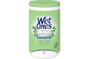 Wet Ones Antibacterial Eucalyptus & Mint Hand Wipes, Canister| Antibacterial Wipes, Hand Sanitizer Wipes, Wet Ones Wipes, Soft Textured Wipes, Lightly Scented Wipes, 150 ct. (1 pack)