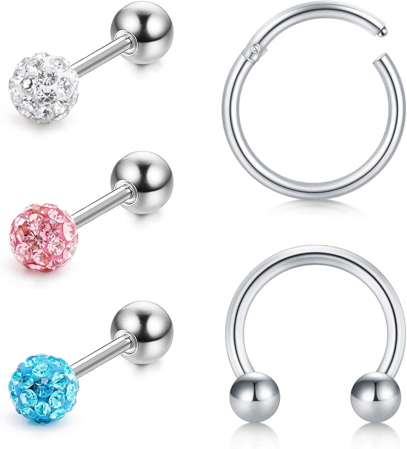 Crdifu 16G Hufeisen Piercing Set - 2 Stück Mit CZ Stein Für Helix, Tragus & Septum