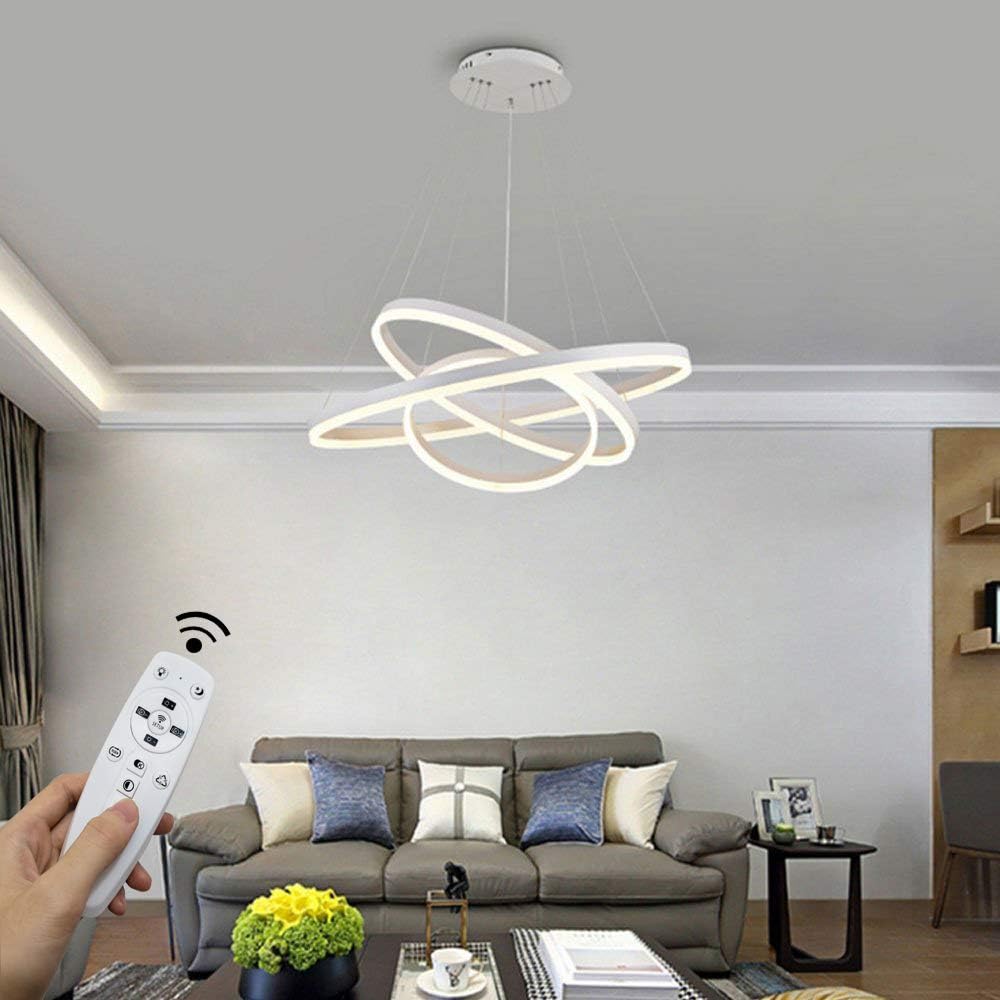 Modern LED Pendant Light, 3 Rings Collection White Paint, Adjustable Hanging Light Chandelier Contemporary Ceiling Light, Dimmable 2700K - 6500K, with Remote Control - 78W - Image 3
