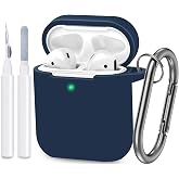 ATUAT Compatible with AirPods Case Cover, Full Protective Silicone Skin Dust-Proof Designed for Apple AirPods 1st 2nd Generation with Keychain, Front LED Visible, Midnight Blue